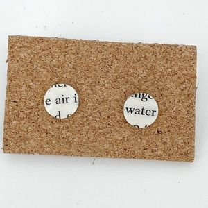 air & water typewriter text circle earrings